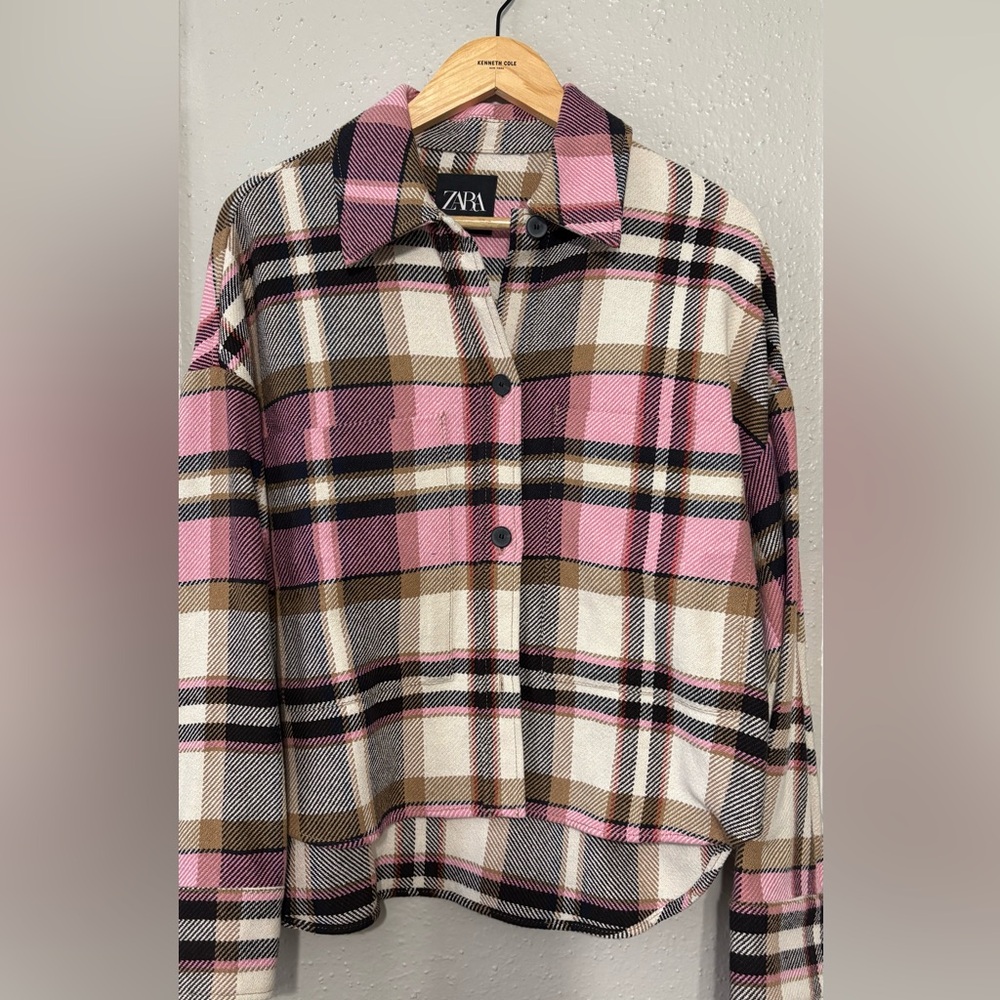 Zara Pink Plaid Button-Up Shirt